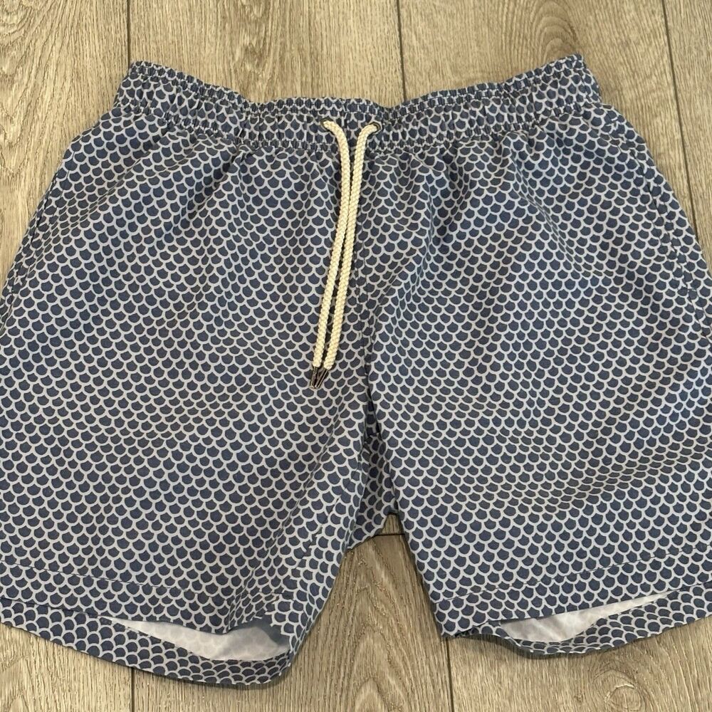 Faherty Swim Trunks Mens XL Blue White Geo‎ Pattern Boardshort Summer Preppy